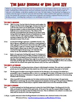 Preview of Absolute Monarch King Louis XIV's Daily Schedule Reading