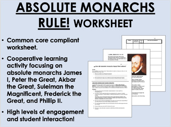 Preview of Absolute Monarchs Rule! worksheet - Global/World History