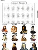 Absolute Monarchs Activity Word Search (Age of Absolutism 