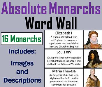 Preview of Absolute Monarchs Word Wall Cards (Age of Absolutism)