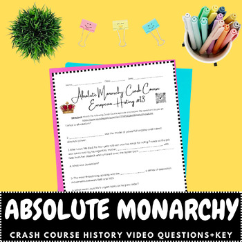 Preview of Absolute Monarchy Crash Course History Video Guide Questions with Key