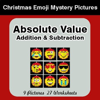 Absolute Value: Add & Sub - Christmas EMOJI Color-By-Number Math Mystery Pictures