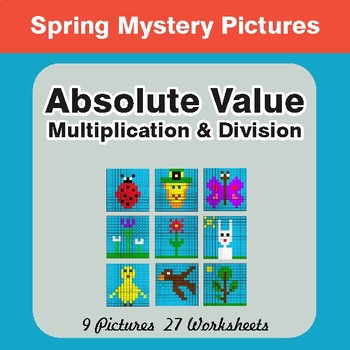 Spring Math: Absolute Value (Addition & Subtraction) Math Mystery Pictures