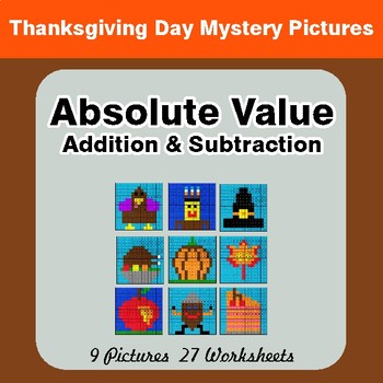 Absolute Value: Addition & Subtraction - Color-By-Number Math Mystery Pictures