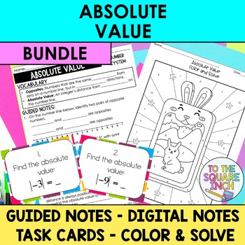 Preview of Absolute Value Notes & Activities | Digital Notes | Task Cards | Color & Solve