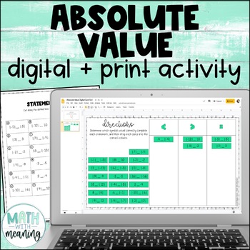 Preview of Absolute Value Digital and Print Card Sort for Google Drive and OneDrive