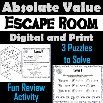 Preview of Solving Absolute Value Equations Activity: Algebra Escape Room Math Game