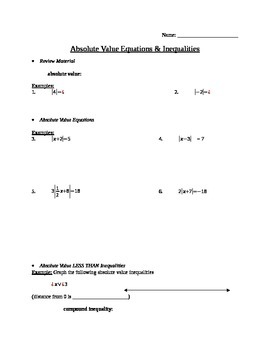 Preview of Absolute Value Equations & Inequalities Note Guide