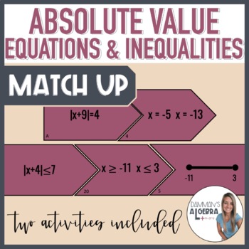 Preview of Solving Absolute Value Equations & Inequalities Match up