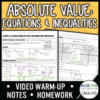 Preview of Solving Absolute Value Equations and Inequalities Lesson | Notes | Homework