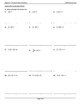 Preview of Absolute Value Equations and Inequalities Worksheet