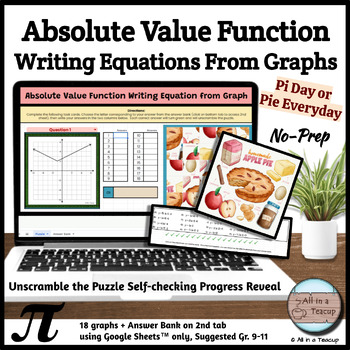 Preview of Absolute Value Function Writing Equation from Graph Pi or Pie Digital Activity