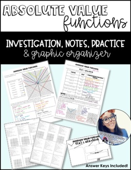 Preview of Absolute Value Functions Investigation, Notes, Practice and Graphic Organizer