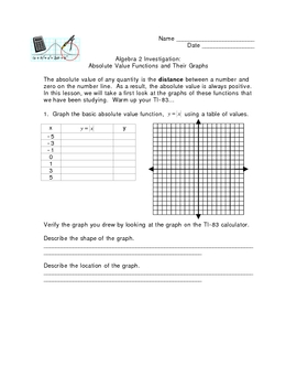 Preview of Absolute Value Graphing Calculator Investigation