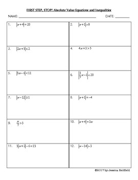 Absolute Value Equations and Inequalities Activity FREE: First Step, Stop!