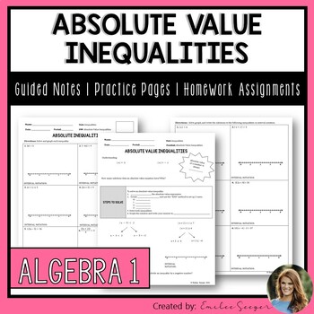 Preview of Absolute Value Inequalities - Guided Notes | Practice Worksheet | Homework