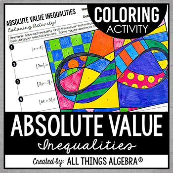 Preview of Absolute Value Inequalities (with Interval Notation) | Coloring Activity