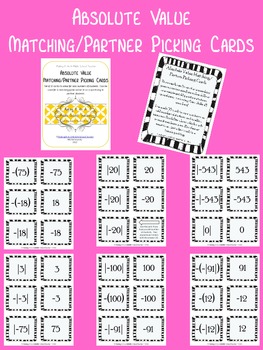Preview of Absolute Value Matching/Partner Picking Cards {Set of 35}