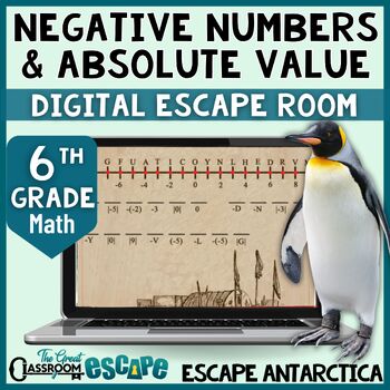 Preview of Absolute Value & Negative Numbers Digital Escape Room 6th Grade Math Activity
