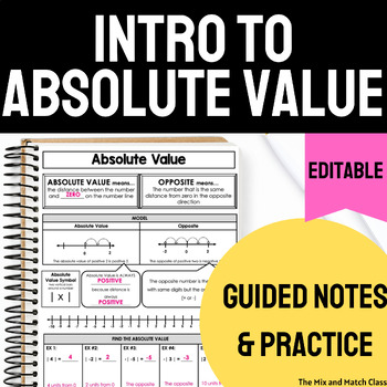Preview of Absolute Value Notes and Practice Worksheets EDITABLE