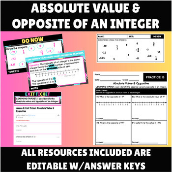 Preview of Absolute Value & Opposites Lesson - No Prep! Slides, Notes, Worksheets