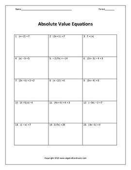 Solving Absolute Value Equations Worksheet by Algebra Funsheets | TpT