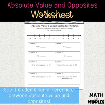 Preview of Absolute Value and Opposites Worksheet