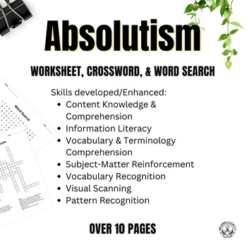 Preview of Absolutism Crossword Puzzle, Word Search & Worksheet: Early Finisher Task