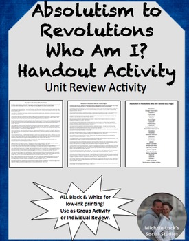 Preview of Absolutism to Revolutions Who Am I? Worksheet World History