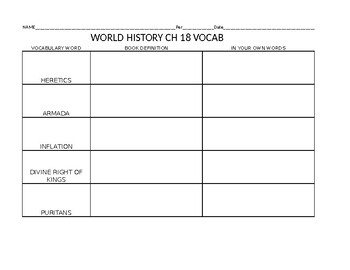 Preview of Absolutism vocabulary worksheet