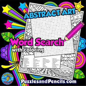 Preview of Abstract Art Word Search Puzzle with Coloring Activity Page | Art Wordsearch