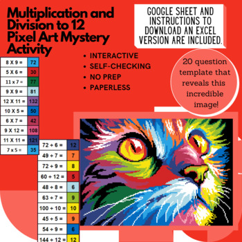 Preview of Abstract Cat Multiplication and Division to 12 Pixel Art Mystery Reveal