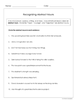 Abstract Nouns - 3 worksheets - Grades 3-4 - Great practice! - CCSS