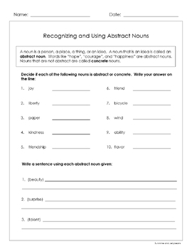 abstract nouns 3 worksheets grades 3 4 great practice ccss