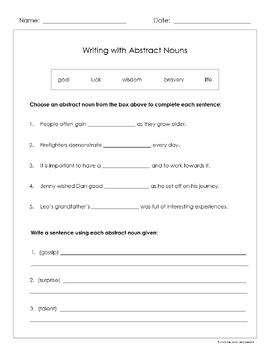 abstract nouns 3 worksheets grades 3 4 great practice ccss