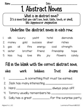 abstract nouns worksheets l 3 1 c by learners of the world tpt