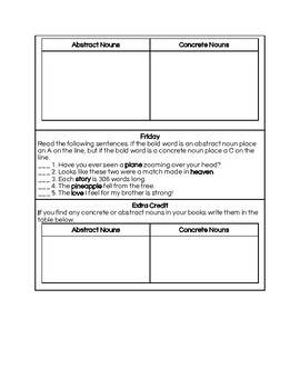 Abstract and Concrete Nouns Worksheet by 4 the Love of Teaching 3rd