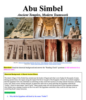 Preview of Abu Simbel: Ancient Egyptian Temples, Modern Teamwork Guided Reading Activity
