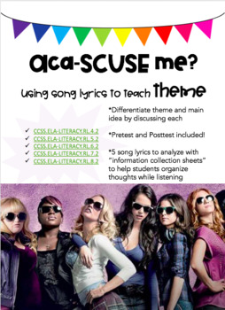 Preview of Aca-Scuse Me? Teaching Theme vs. Main Idea With Music and Lyrics