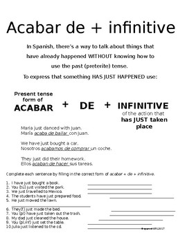 Preview of Acabar De + Infinitive Pack - Spanish - No prep - Print and go.