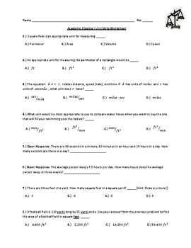 Preview of Academic Algebra I Unit Skills Worksheet