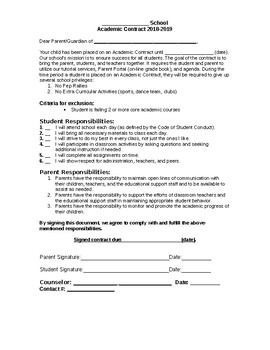 Preview of Academic Contract: agreement for parents and students