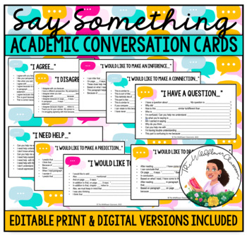 Preview of Academic Conversation Cards for Middle & High School | Back to School