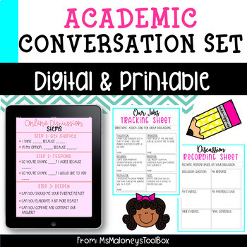 Preview of Academic Conversation Set | Digital & Printable | Stems, Jobs, Recording Sheets