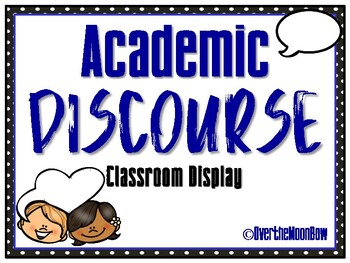 Preview of Academic Discourse | Accountable Talk Display | Black Polka Dot w/ Blue