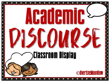 Preview of Academic Discourse | Accountable Talk Display | Black Polka Dot w/ Red