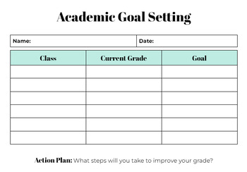 Preview of Academic Goal Setting Worksheet