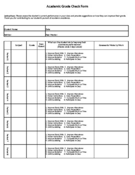 Preview of Academic Grade Check Form 6-8 Period Day