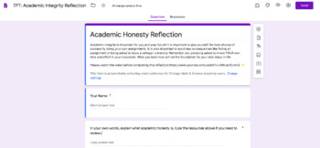 Preview of Academic Integrity Reflection (Google Form) 