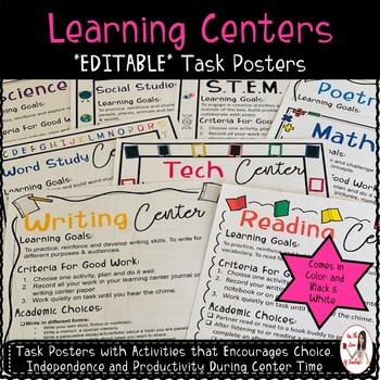 Preview of Learning Centers Task Posters *EDITABLE*